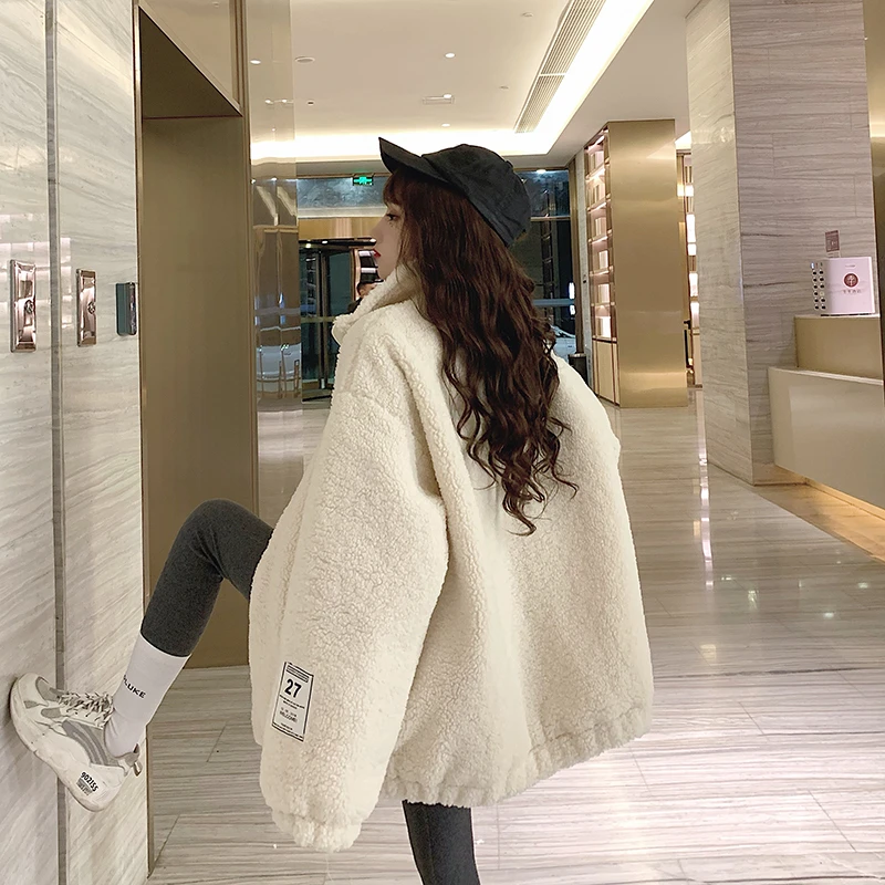 Women's Plush Zipper Coat Casual Fur Coat Loose High-collar Warm Extra-large Baseball Uniform Outwear Female Autumn Winter 2025