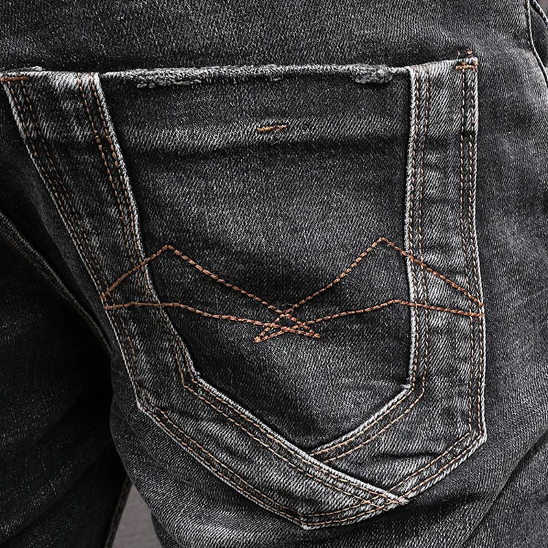 Italian Style Fashion Men Jeans Retro Black Gray Stretch Slim Fit Ripped Jeans Men Trousers Vintage Designer Denim Pants Hombre