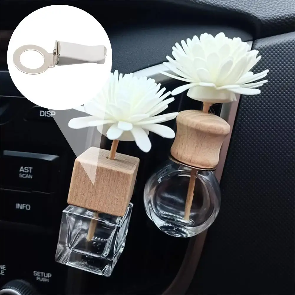 Clipe de perfume para saída de ar condicionado de carro, clipe giratório de vidro para garrafa de aço branco e preto, acessório para carro 360 ° perfume d1p1
