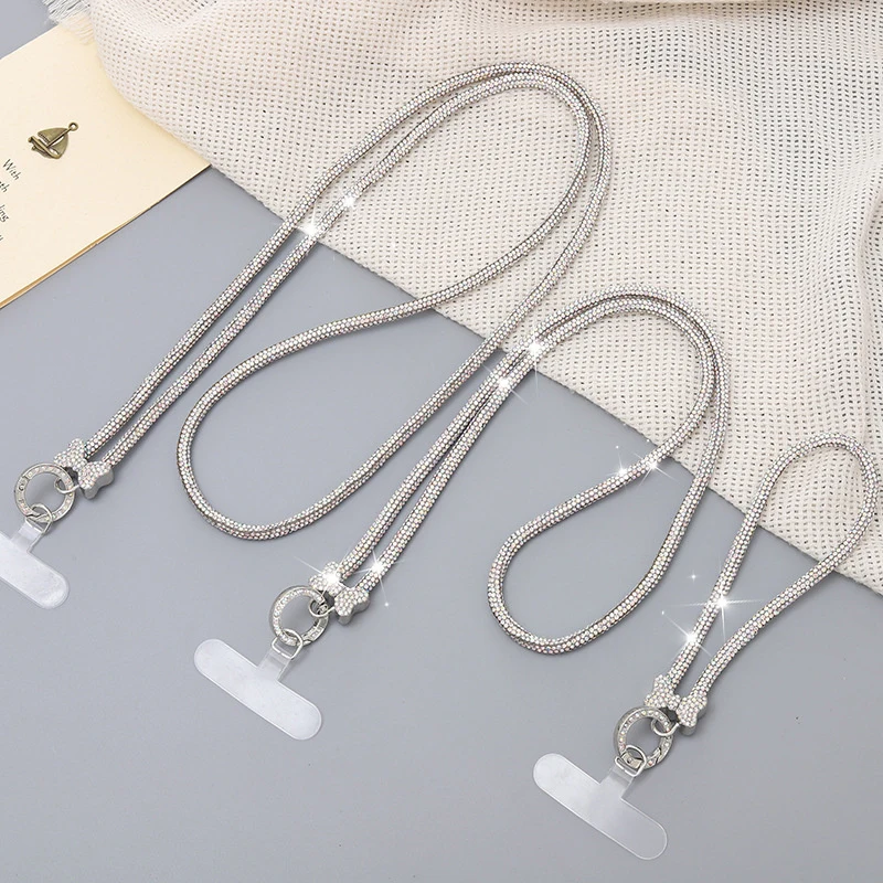 Long And Short Style Rhinestone Mobile Phone Lanyard 60cm Crossbody Rope Full Diamond Pendant Long Neck Phone Strap Anti Loss