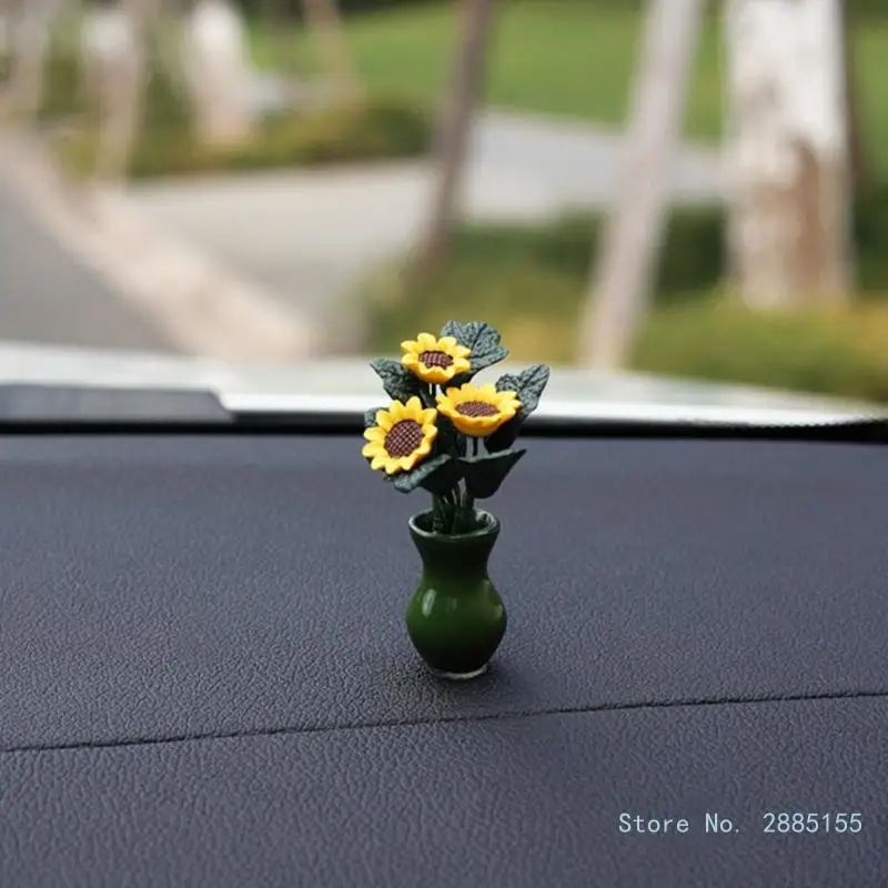 Car Interior Decoration Mini Sunflower Vase Auto Center Console Rearview Mirror Ornament For SUV Accessories Woman Gifts