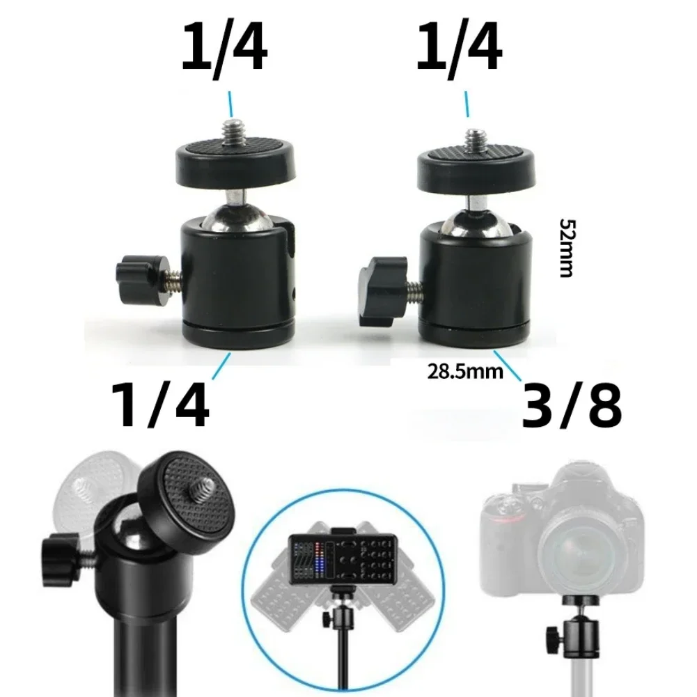 Universal Ball Head Adapter Angle Adjustment 1/4 & 3/8 Screw For DSLR Camera Mic Stand LED Light Tripod