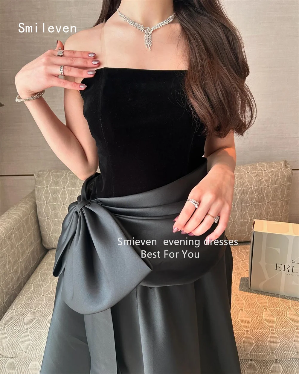 

Smileven Elegant A Line Prom Dress Sashes Strapless Party Gowns Big Bow Formal Occassion Dress Customized 2026
