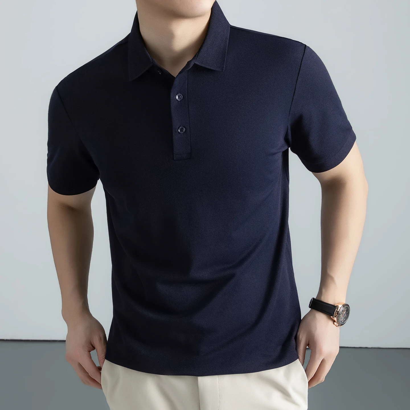 

2026 Summer New Men's Cool-Comfort Linen Silk-Swallowtail Polo Shirt Short-Sleeved T-Shirt