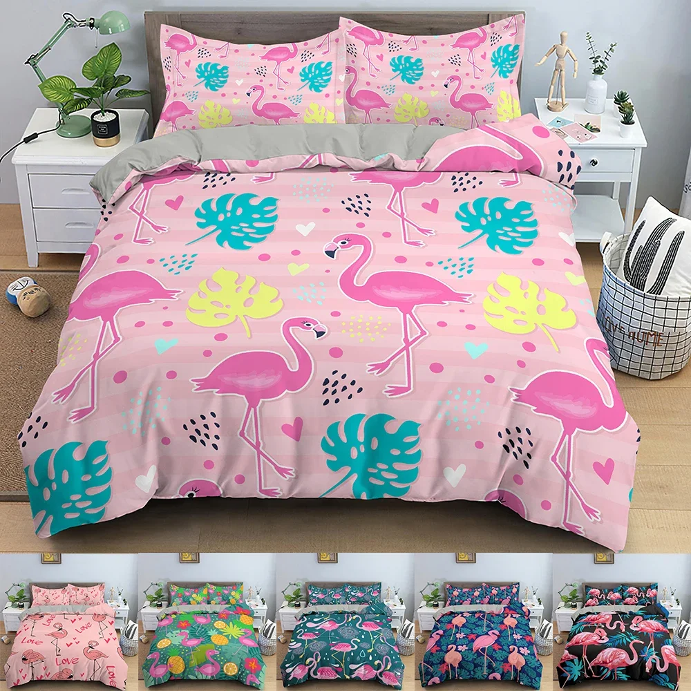 

Flamingo Bedding Set For Bedroom Duvet Cover Animals Comforter Covers Single Twin King Size Quilt Cover With Pillowcase 2/3PCS