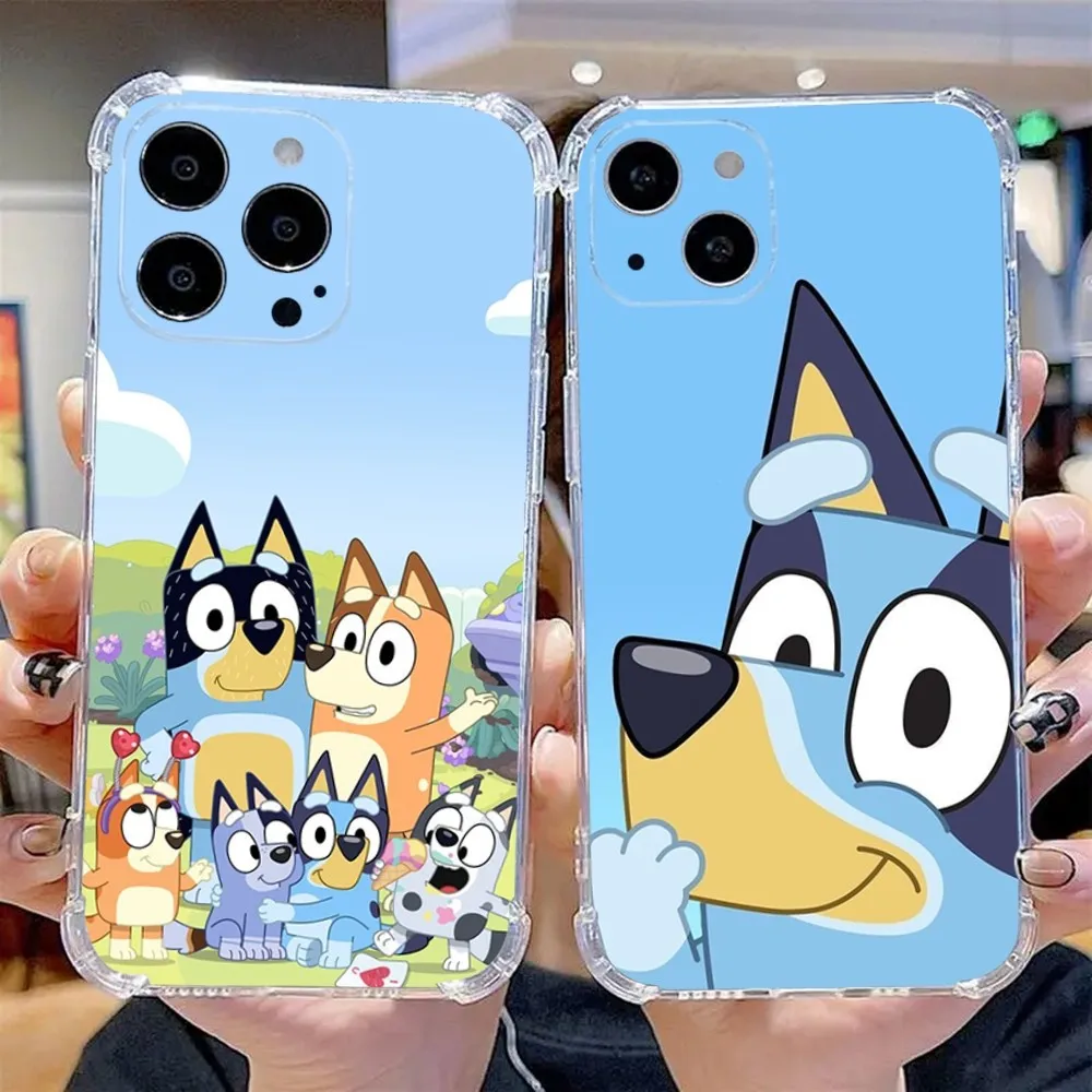 Dog Cartoon B-Bandit C-Chilli Phone Case For iPhone 16,15,14,13,12,11 Plus,Pro,Max,XR,XS,X,7,8,SE,Mini Blueies Transparent Soft