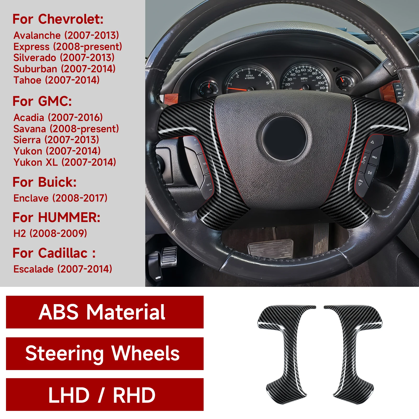 

Car Steering Wheel Cover Interior Sticker Carbon Fiber Trim Decals For Hummer H2 Buick Enclave Cadillac Escalade Accessories