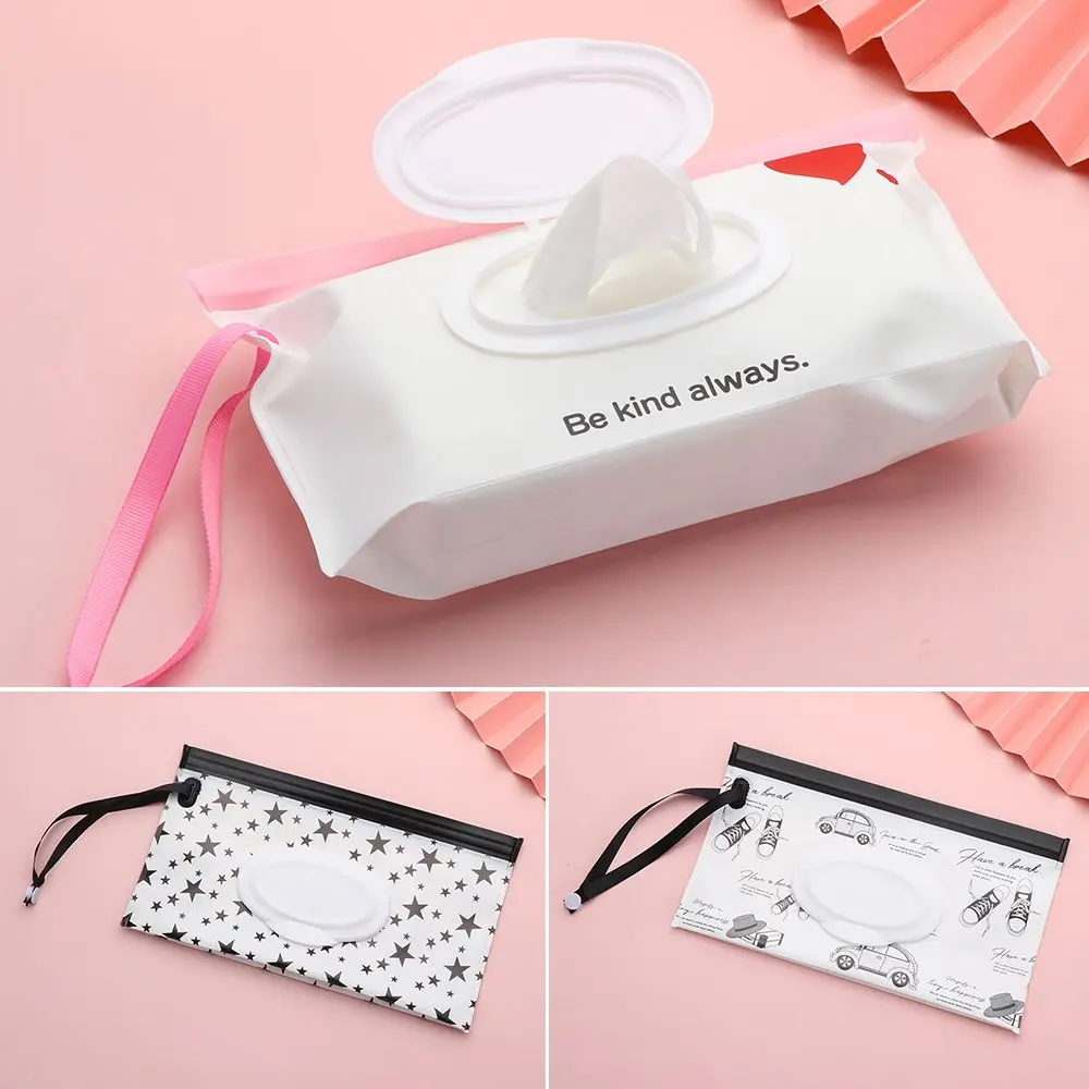 Outdoor Useful Carrying Case Portable Snap-Strap Flip Cover Wet Wipes Bag Cosmetic Pouch Tissue Box Stroller Accessories