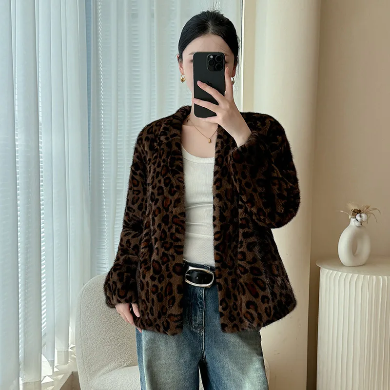 100% Whole Mink Fur Jacket Woman Luxury Leopard Printed Short Real Fur Coat Winter Clothes for Women Furry Jackets 2025 шуба
