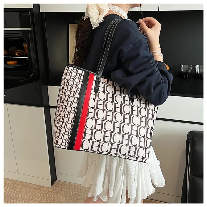 2025, nieuwe retro draagtas, vintage grote schoudertas voor dames, kleurrijke letterprint, ruim en lichtgewicht, casual portemonnee