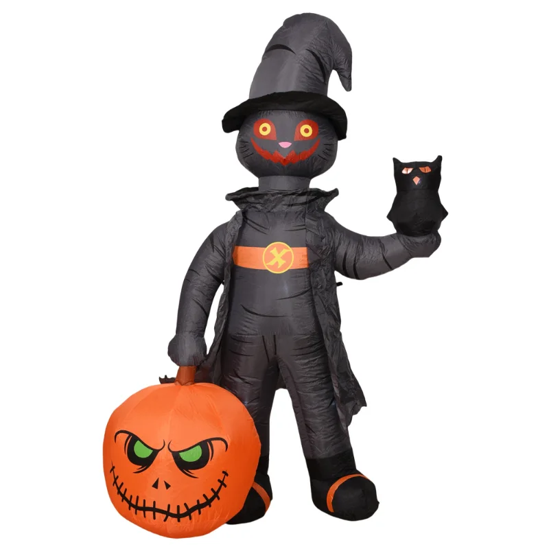 

2.1 meters high Halloween inflatable black cat wizard pumpkin air model LED luminous outdoor courtyard lawn decoration
