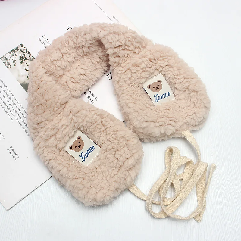 Cute Bear Plush Earmuff Korean Fashion Lace UP Ear Cover Winter Warm Ear Warmer Adults Kids Adjustable Plush Earmuffs Ear Bag