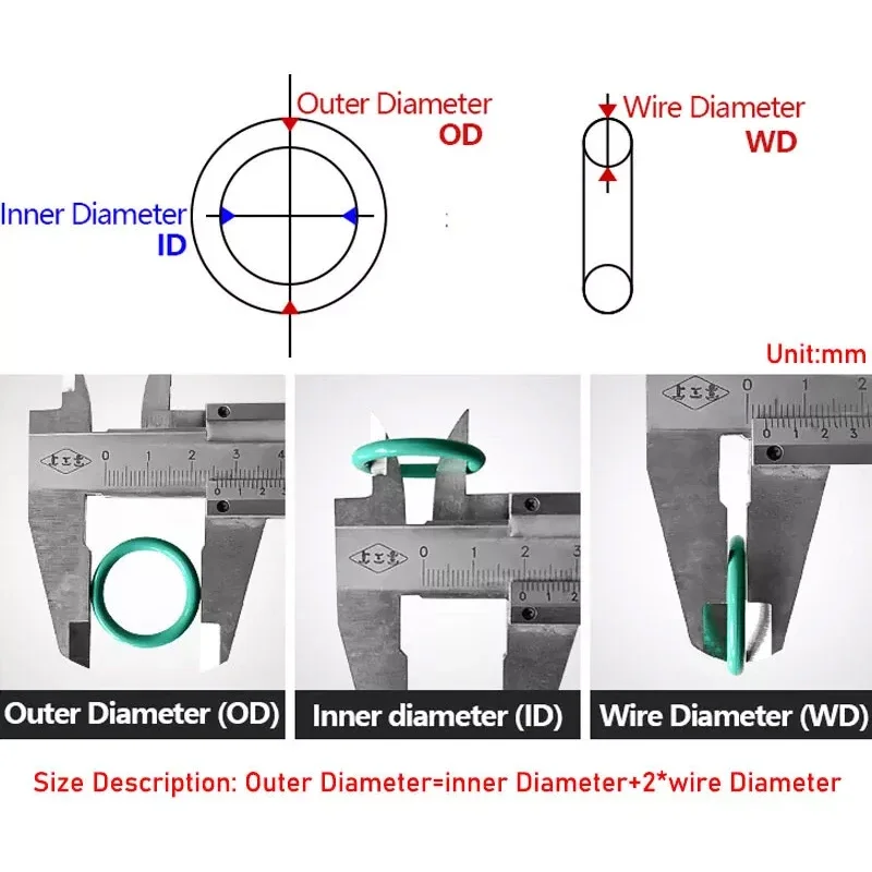 Gasket Outer Dia 5/6/7/8/9/10/11/12/13/14-70mm Wire Dia 2.0mm Cross Section Green Fluorine Rubber O-Ring Sealing Ring Oil Seals