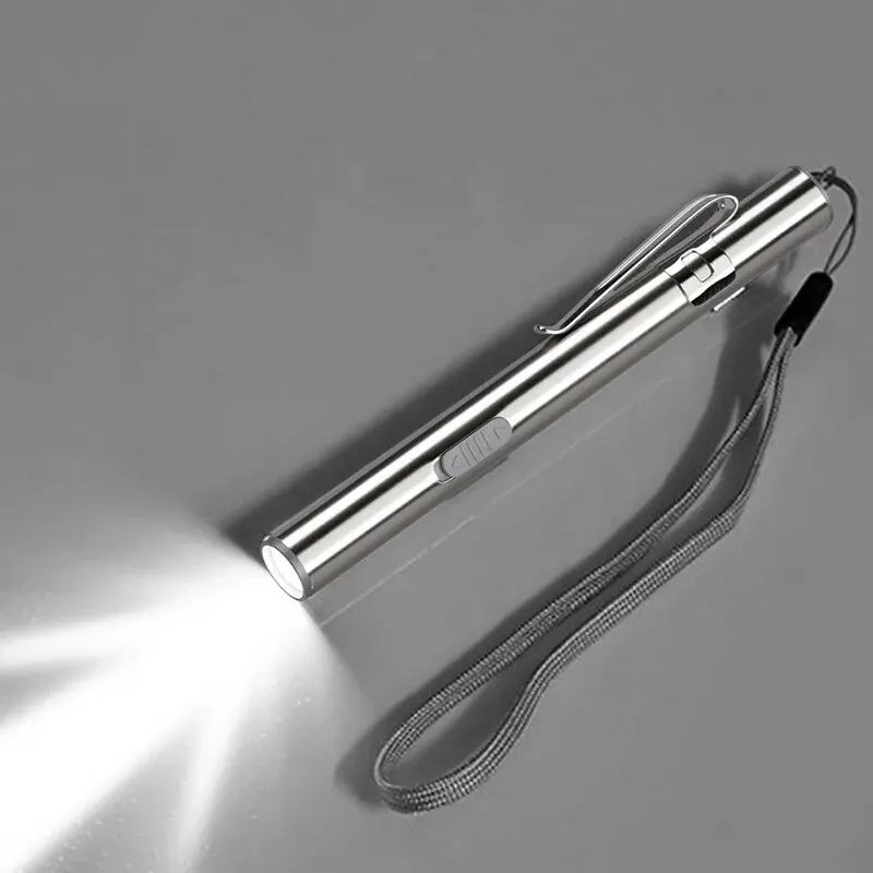 Mini Portable Medical Handy LED Pen Light Flashlight USB Rechargeable Dentist Nurse Torch with Stainless Steel Clip