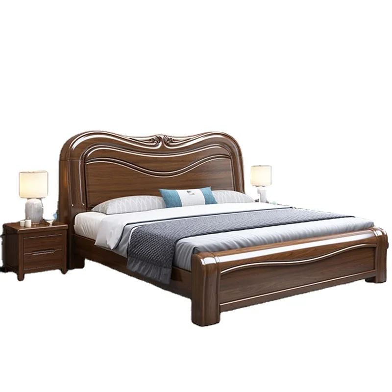 Custom Walnut Solid Wood Bed Storage King Bed Double Bed Bedroom Furniture Set