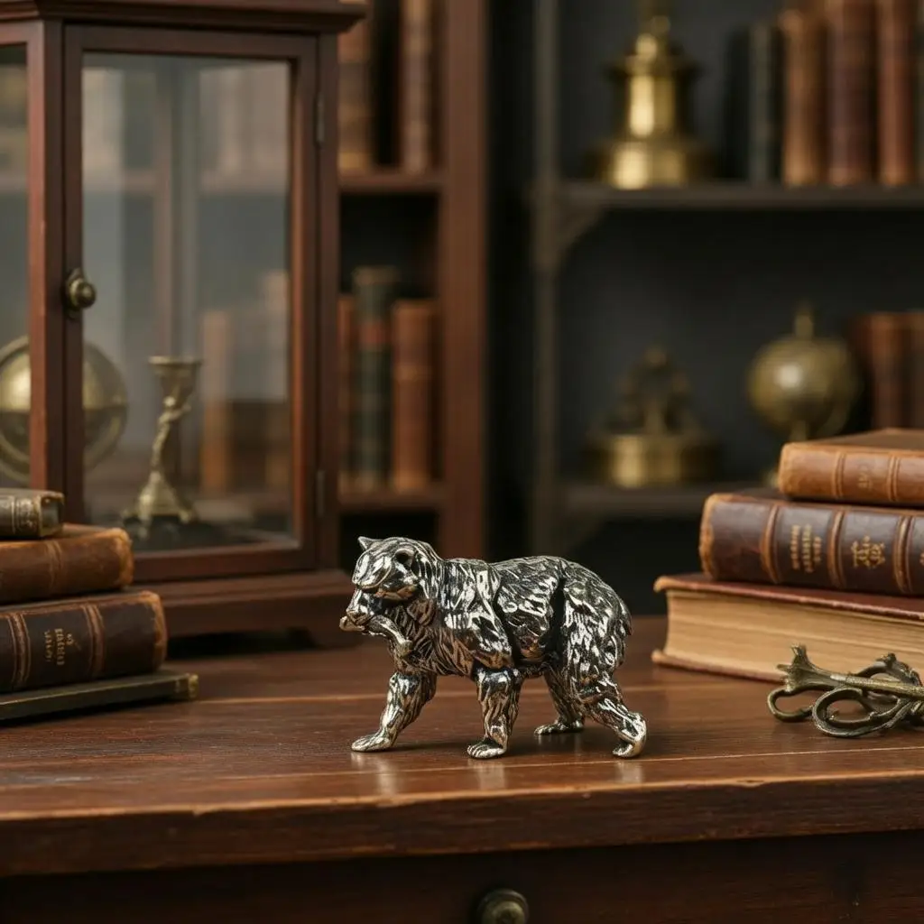 2 pieces of brass statue ornaments, cute and exquisite fox ornaments, ferocious bear ornaments