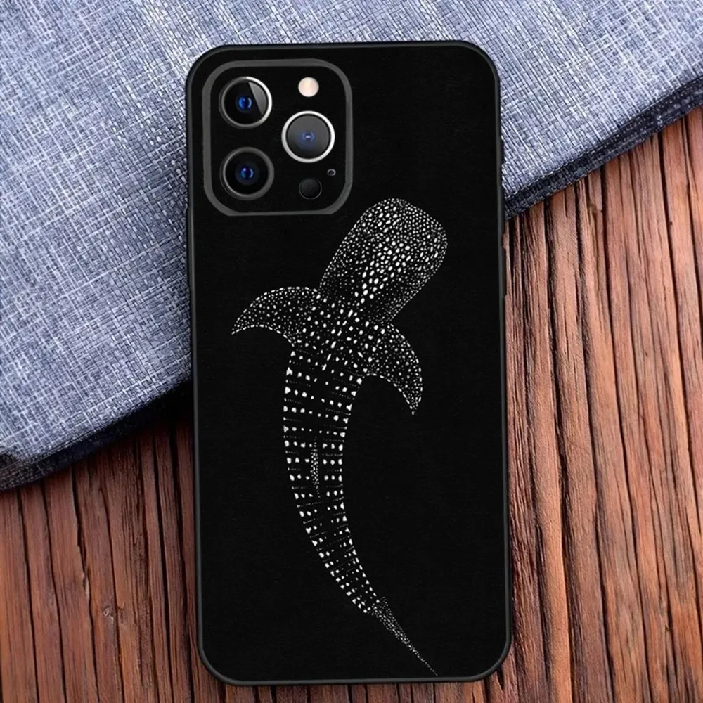 Ocean Whale Shark Swimming Phone Case For iPhone 16,15,14,13,12,11,Pro,X,XS,Max,XR,Plus,Mini Soft Black Cover