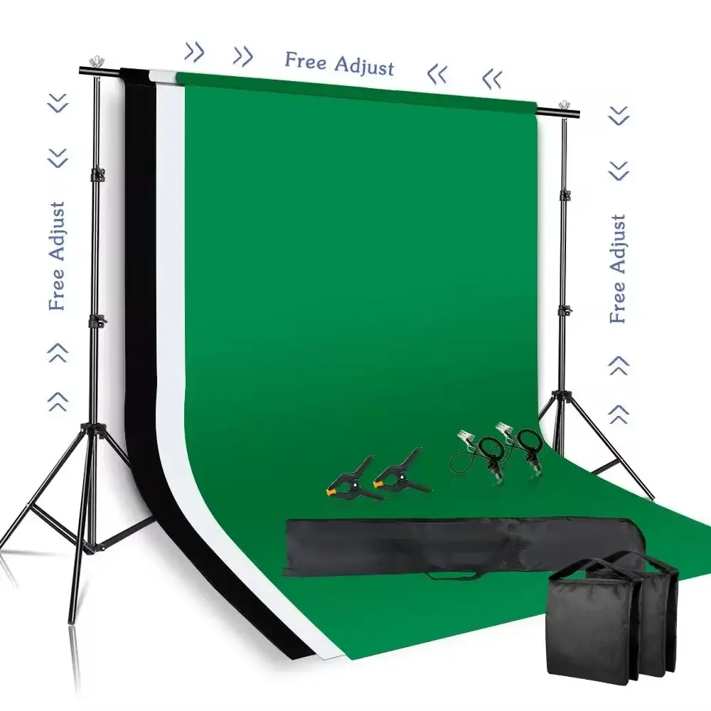 SHBackground Stand Kit With Adjustable Stand Support System Backdrops Three Background Cloth For Photo Studio Green Screen Frame