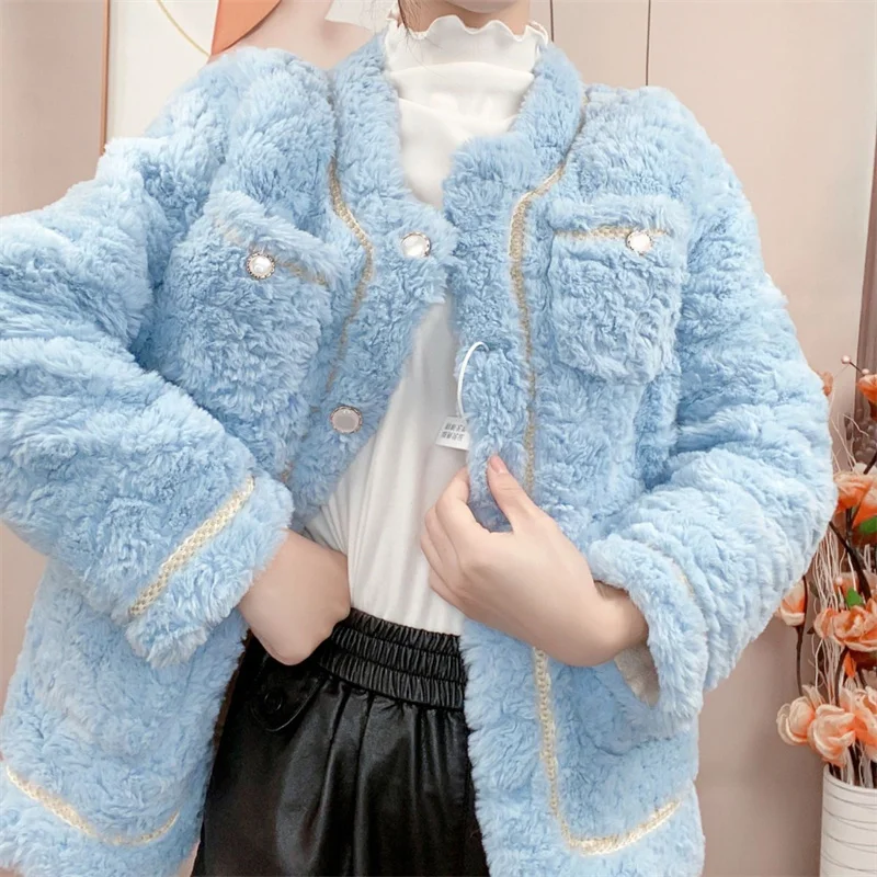 Fur-Like Coat Women's Autumn And Winter New Korean Version Of Loose High-Grade Lamb Plush Cover Online Celebrity Woolen Coat