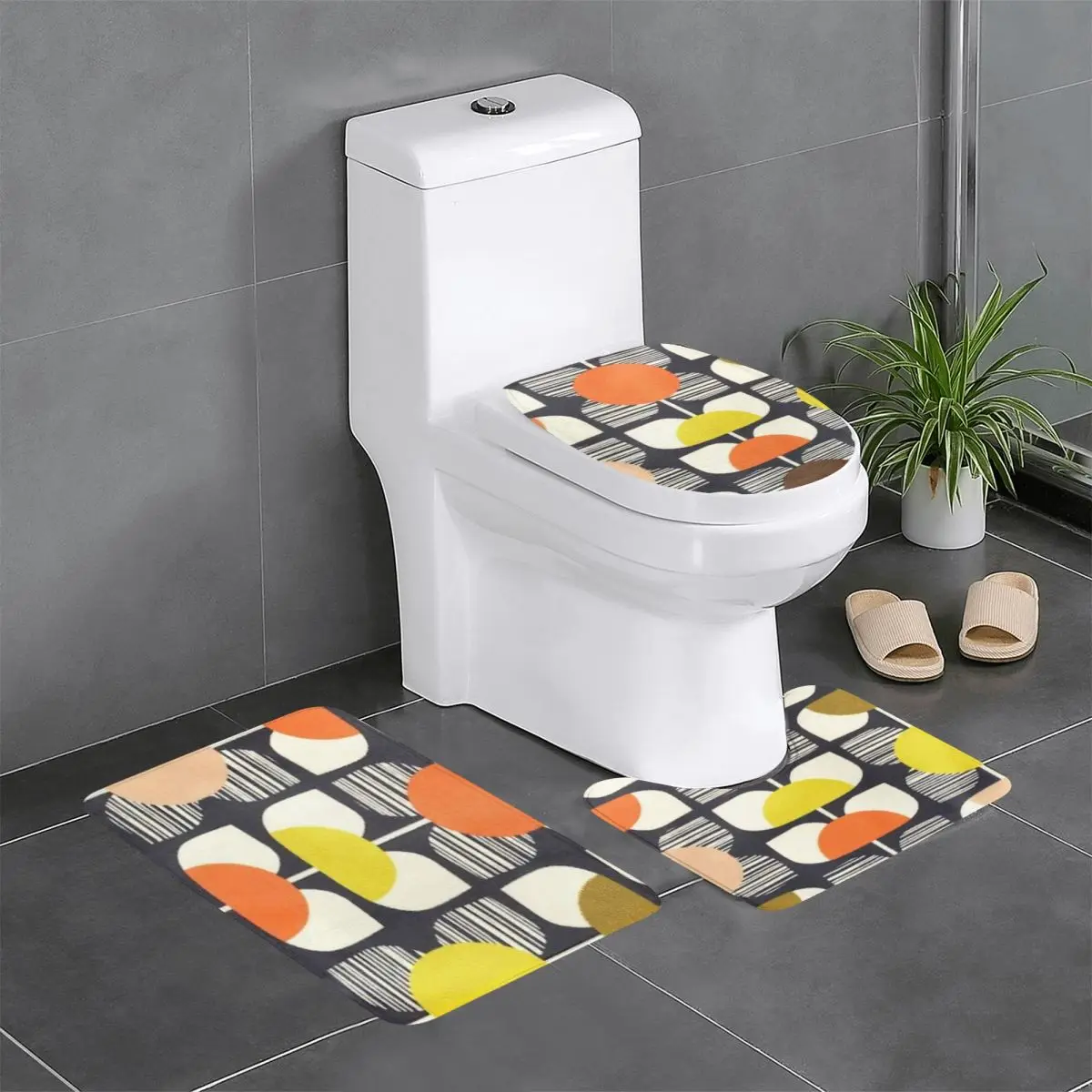 Custom [Orla Kiely Colorful Flowers 3 Piece Bathroom Rugs Absorbent Non Slip Scandinavian Pattern Toilet Bath Mat Sets