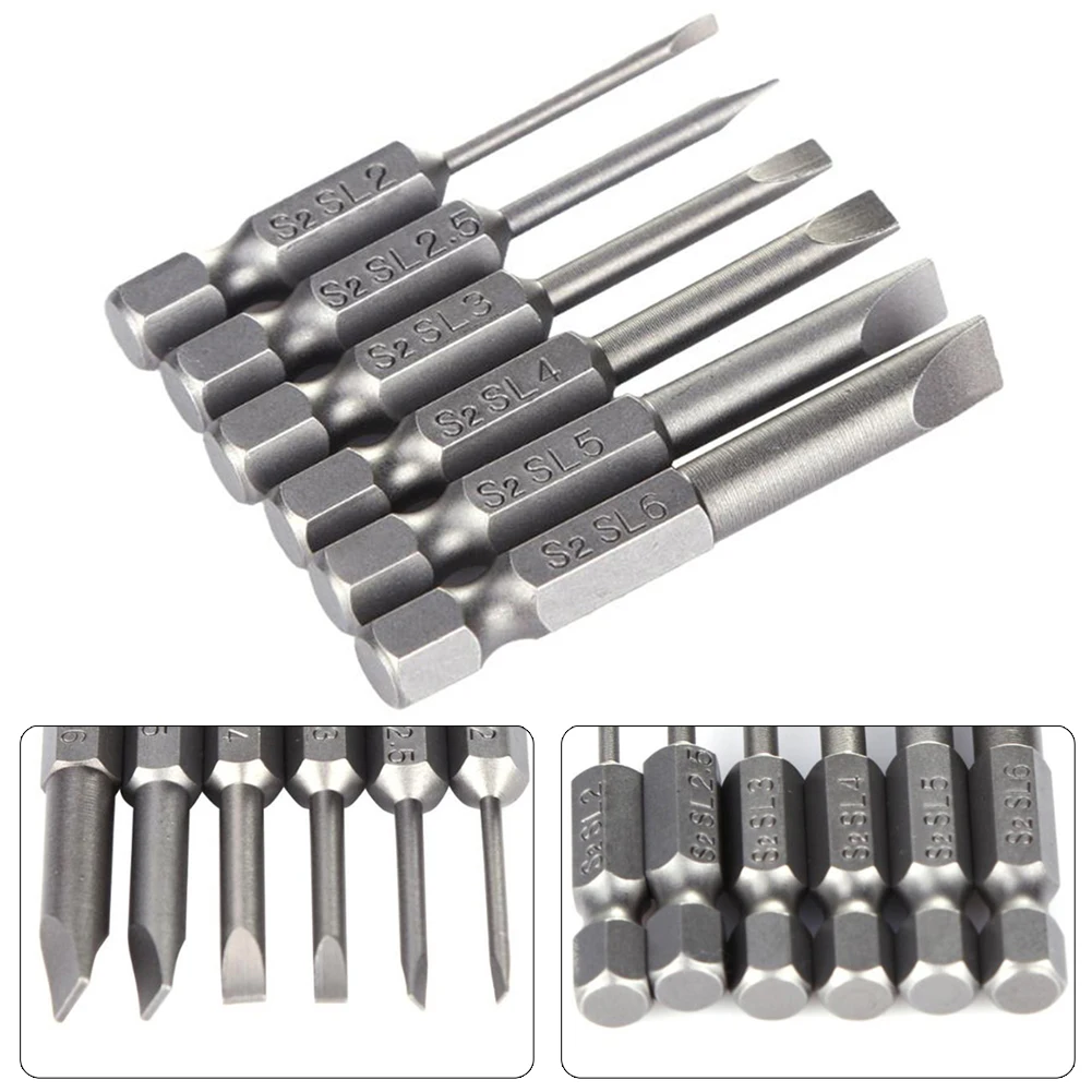 1X 50mm Magnetic Screwdrivers Bits Flat Head Slotted Tip Electric Power Repair Hand Tool SL 2 2.5 3 4 5 6 Alloy Steel 2mm-6mm