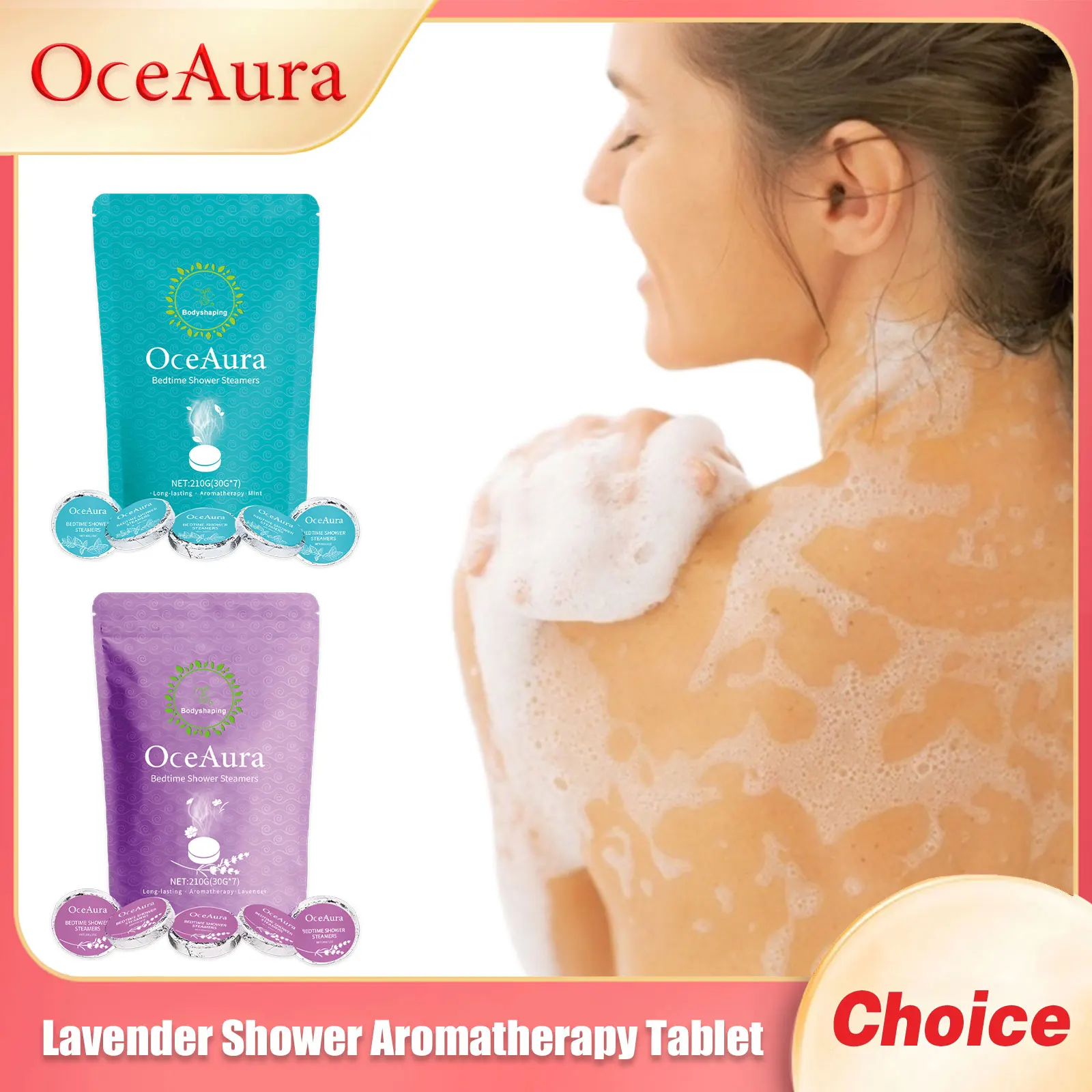 

Oceaura Lavender Shower Aromatherapy Tablet Stress Relief Improve Sleep Increase Moisturize Bath Bombs Spa Shower Steamers 210g