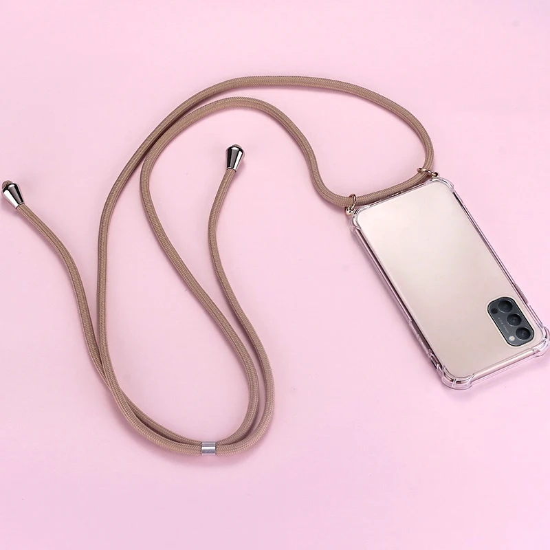 

Luxury Lanyard Silicone Phone Case For Oppo A3 A98 A96 A58 A60 A78 A38 A94 A74 A54 A57 A17 A76 Ultra-thin Necklace Rope Cover