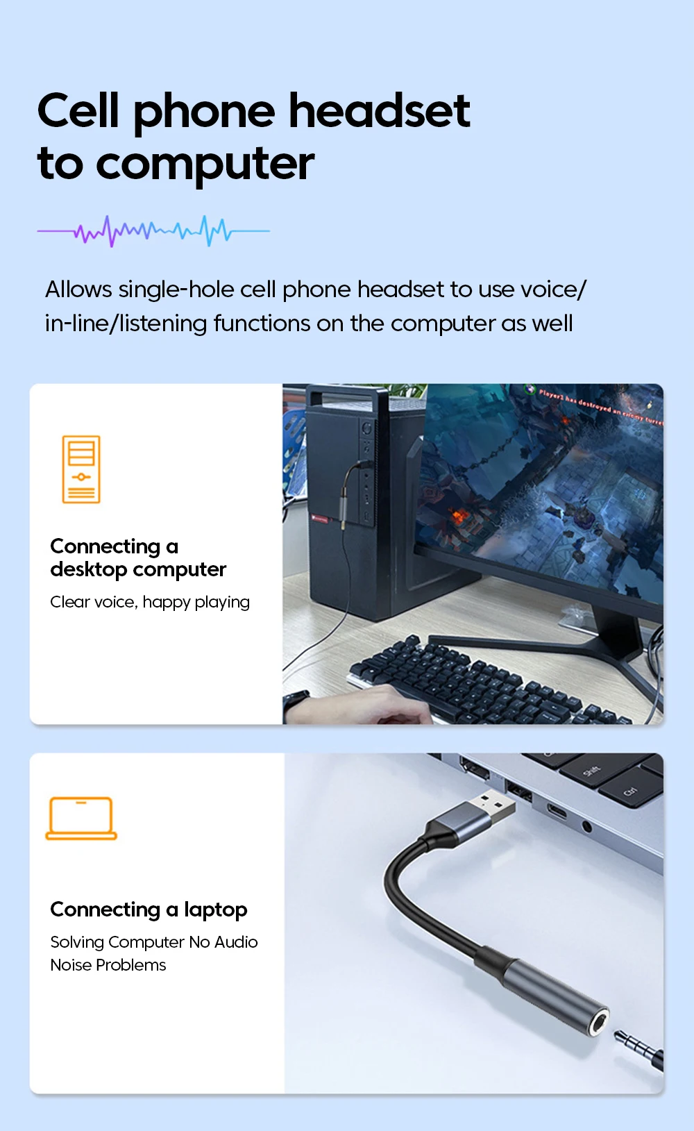 USB auf 3,5 mm Audio-Adapter, externe Soundkarte, USB-Stecker auf 3, 5 Klinke, Aux-Buchse, Headset-Mikrofon, Lautsprecher-Konverter für PC, Laptop, PS5 4 – Detail 2