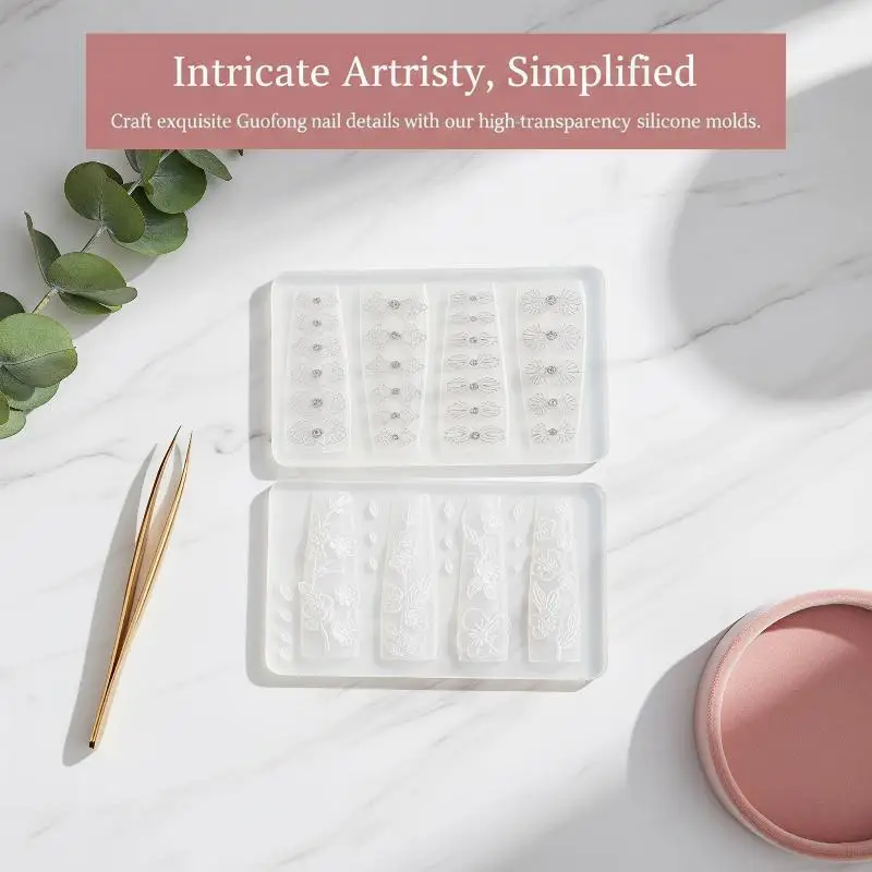 Chinese Style Nail Art Silicone Mold High Transparency Button Design 1Pcs for Home DIY Manicure Beginners