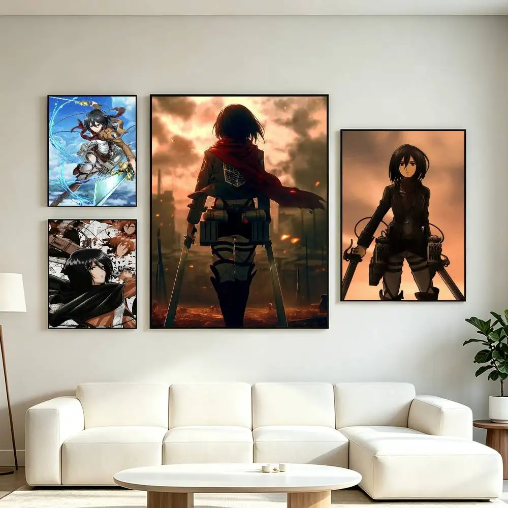 Attack on Titan Mikasa Ackerman Poster Waterproof Wall Art Sticker For Bar Living Room Vintage Decor High Quality Print Gift
