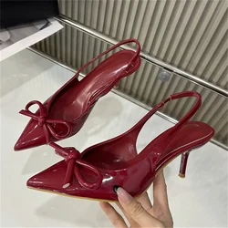 Eilyken Street Style Patent Leather Slingbacks Woman Pumps Sexy Pointed Toe Thin High Heels Wedding Party Female Shoes