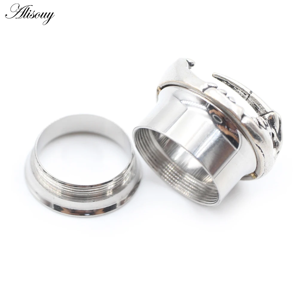 Alisouy 1PC Stainless Steel Face Mask Snake Fang Ear Flesh Tunnels Plugs Expander Stretcher Flared Gauges Piercing Body Jewelry