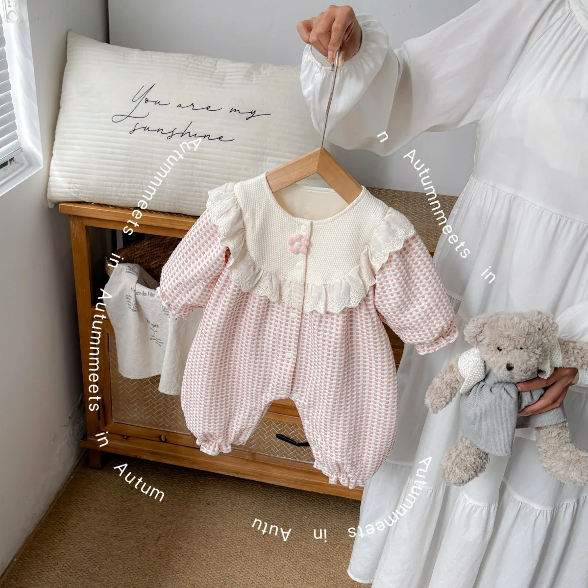 

Комбинезон для новорожденных для маленьких девочек, осенняя цельная одежда с длинными рукавами для малышей, боди для младенцев, розовый комбинезон, повседневная одежда