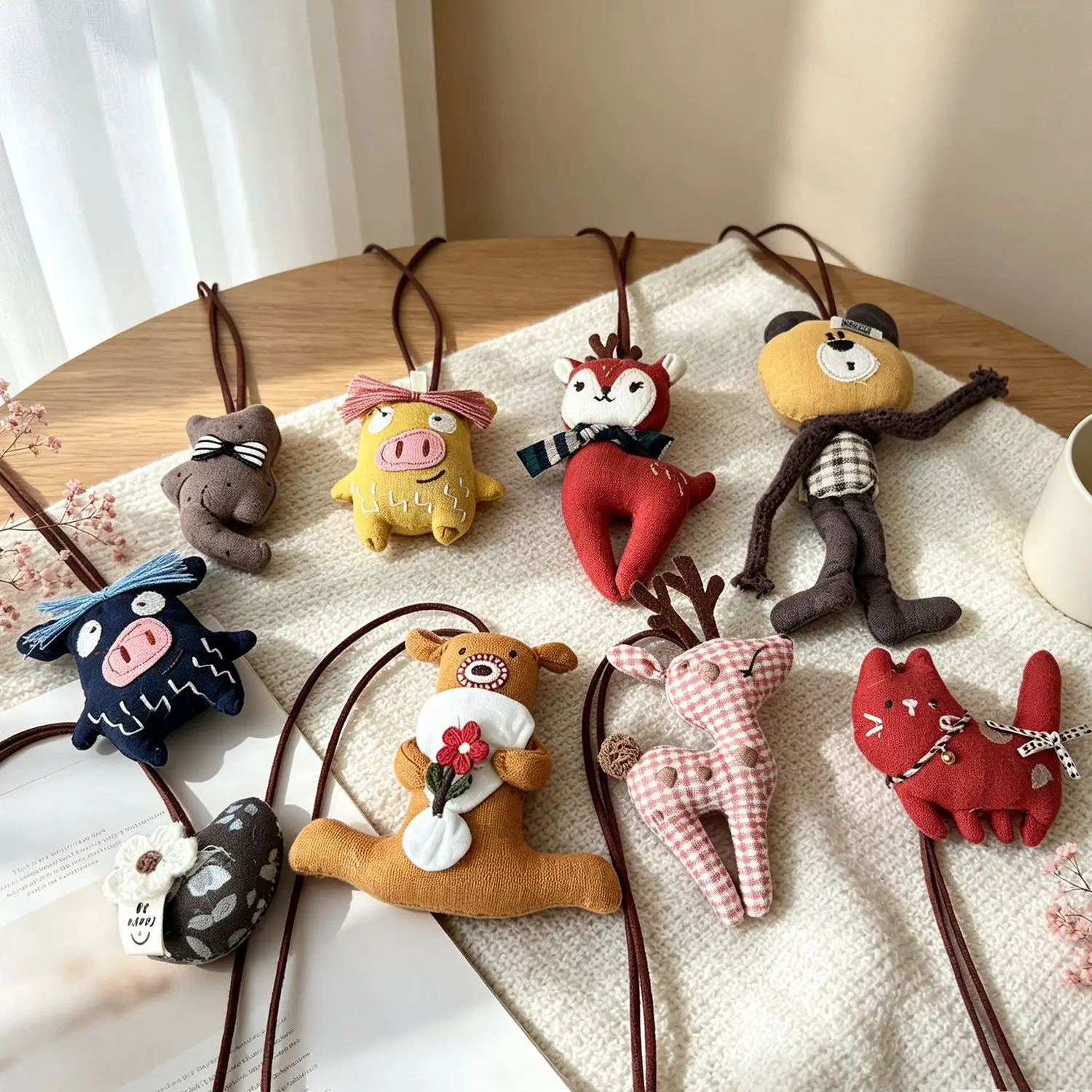 Cotton Filled Fabric Colorful Cartoon Pendant Necklace for Toddler Girls Soft Adorable Daily Wear Accessory Cute Keychain