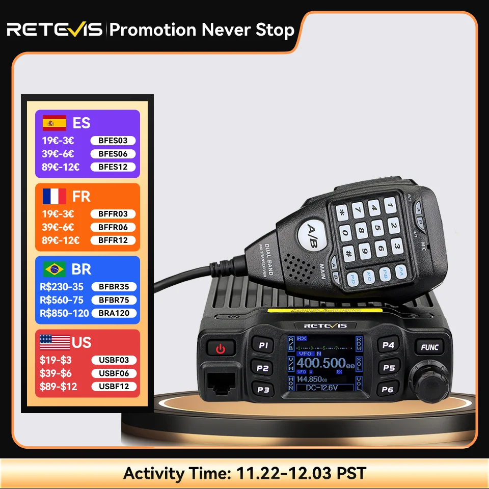 RETEVIS RT95 Car Radio with Screen Ham Car Mobile Radio Station Autoradio Two-way Radio 25W VHF UHF CHIRP Anytone Base Station