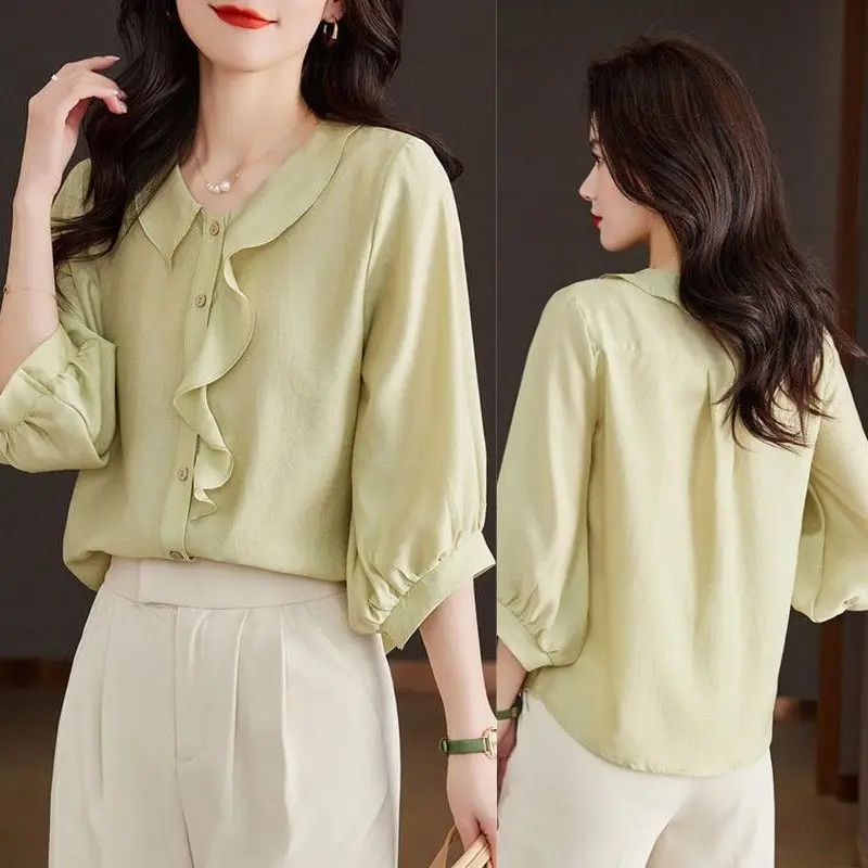 2025 New Temperament Shirt Loose Top Shirt Design Niche Chiffon Shirt Women's Clothing