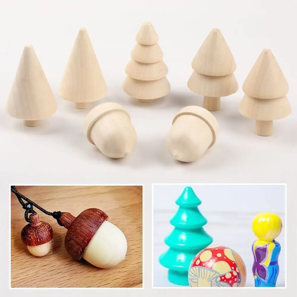 Tree Toy Unfinished Wooden Tree Painted Crafts DIY Blank Acorn Blank Painting Toy Miniature Christmas Tree Decoration Christmas