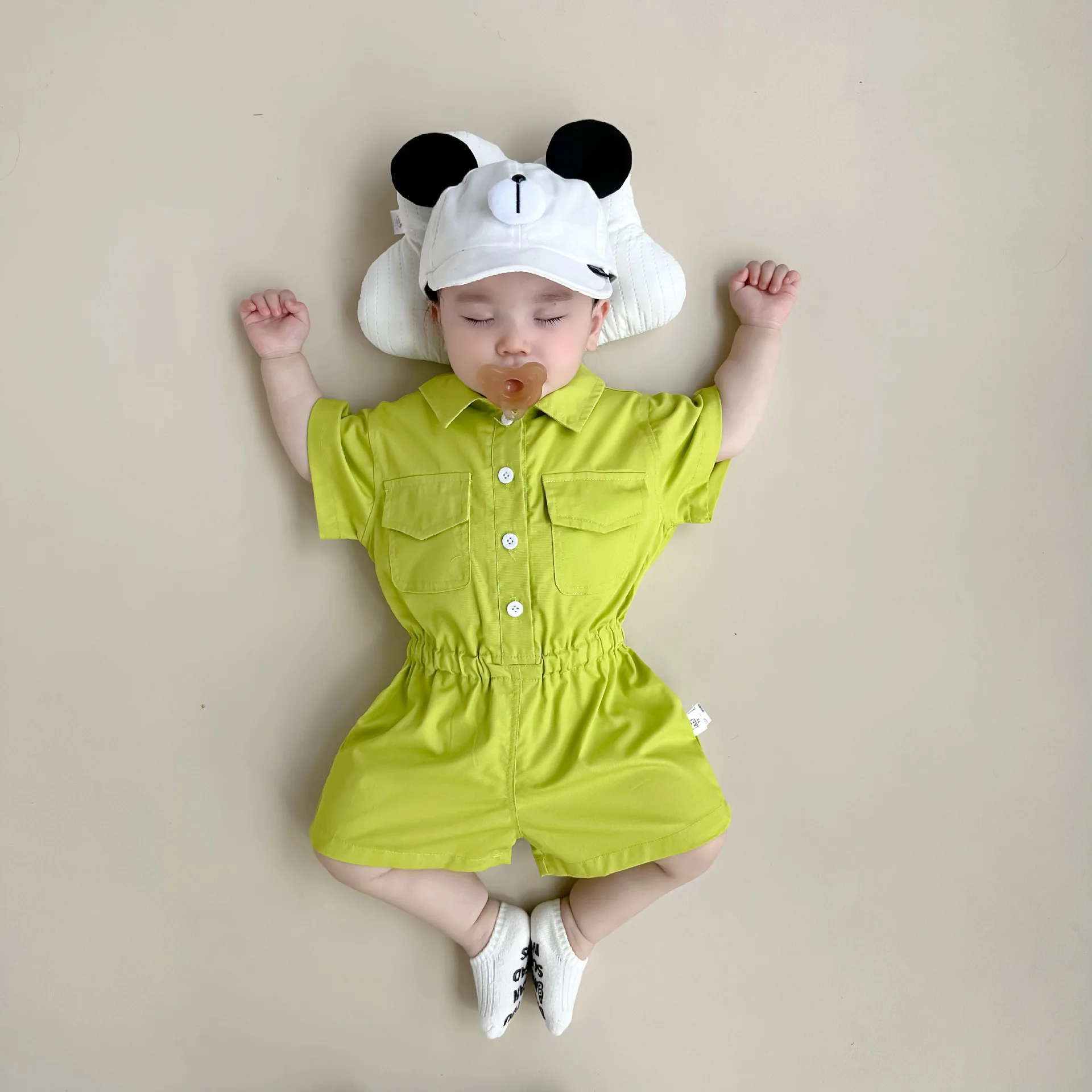 Summer Newborn Toddler Boys Polo Shirt Green One-piece Climbing Suit Children's Casual Comfortable Breathable Baby Clothes