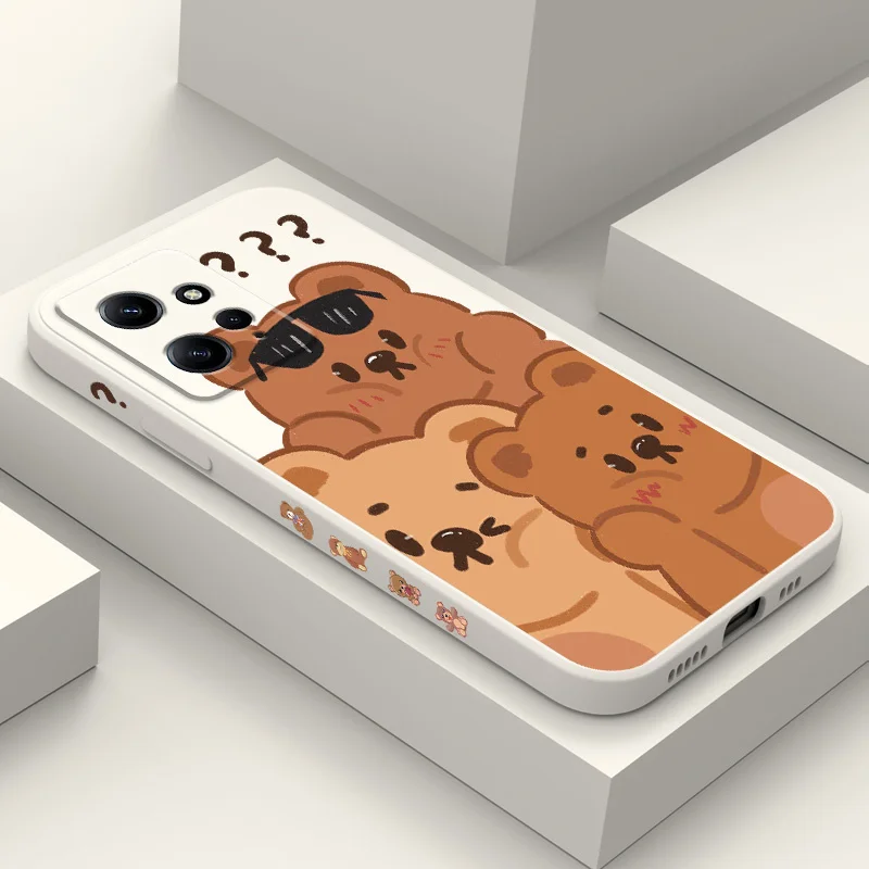 

Sunglasses Bear Phone Case For Xiaomi Redmi Note 13 12 12S 11 11S 10 10S 9 9S Pro Plus 4G 5G Liquid Silicone Cover