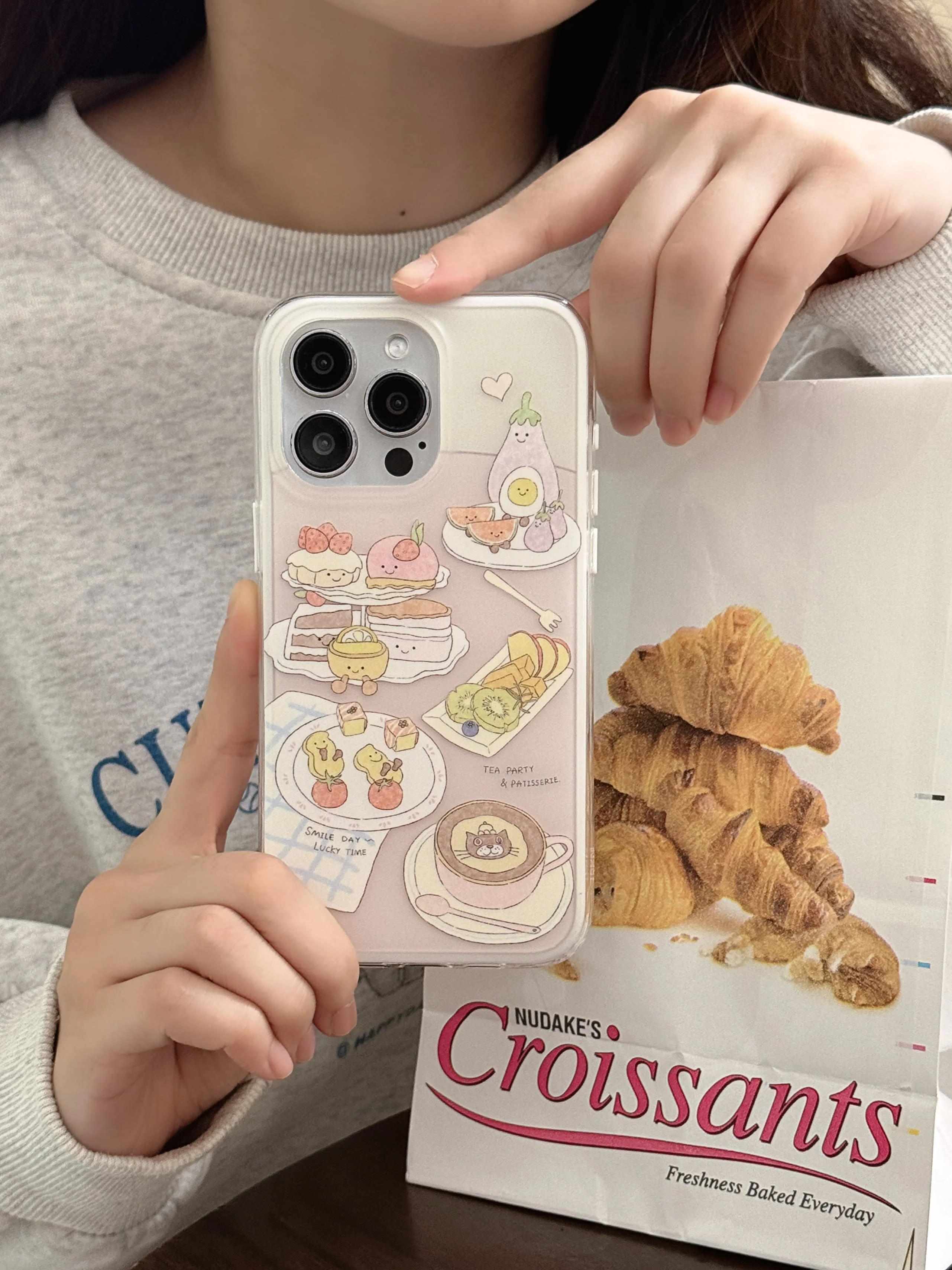 Korean INS Fruits Cake Snacks Pattern Double Layers IMD Phone Case for iPhone 15 14 13 11 Pro Max Plus Back Cover for 12 Pro Max image 2