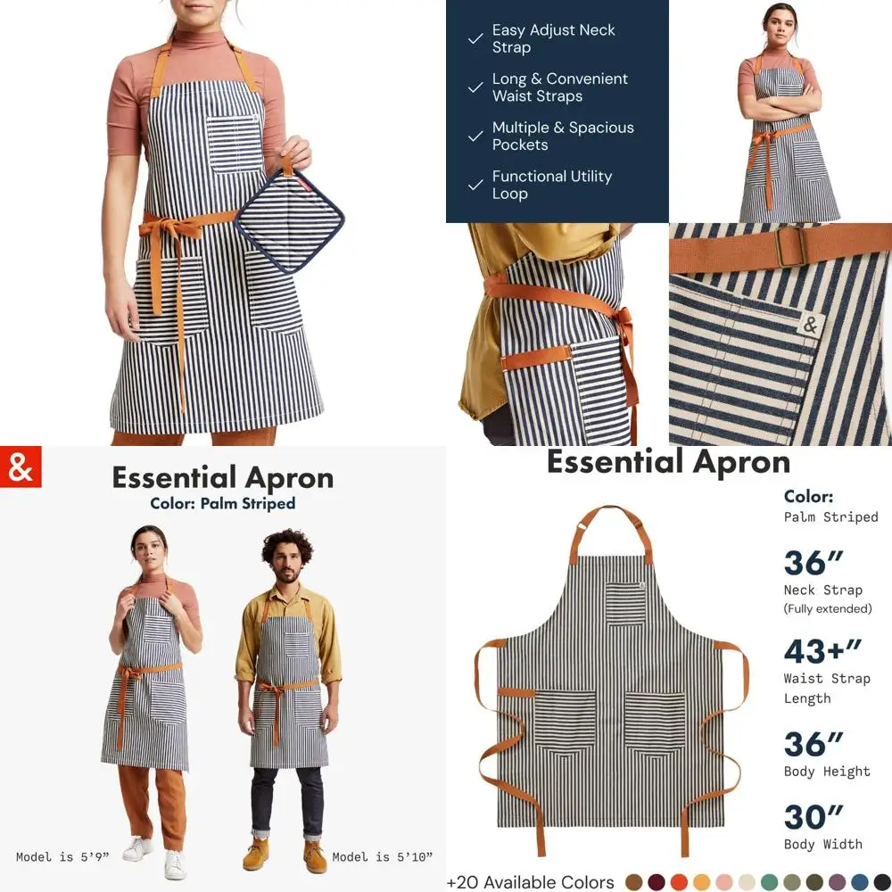 

Professional Chef Workwear: Heavy-Duty Denim Kitchen Apron with Pockets, Towel Loop for Cooking