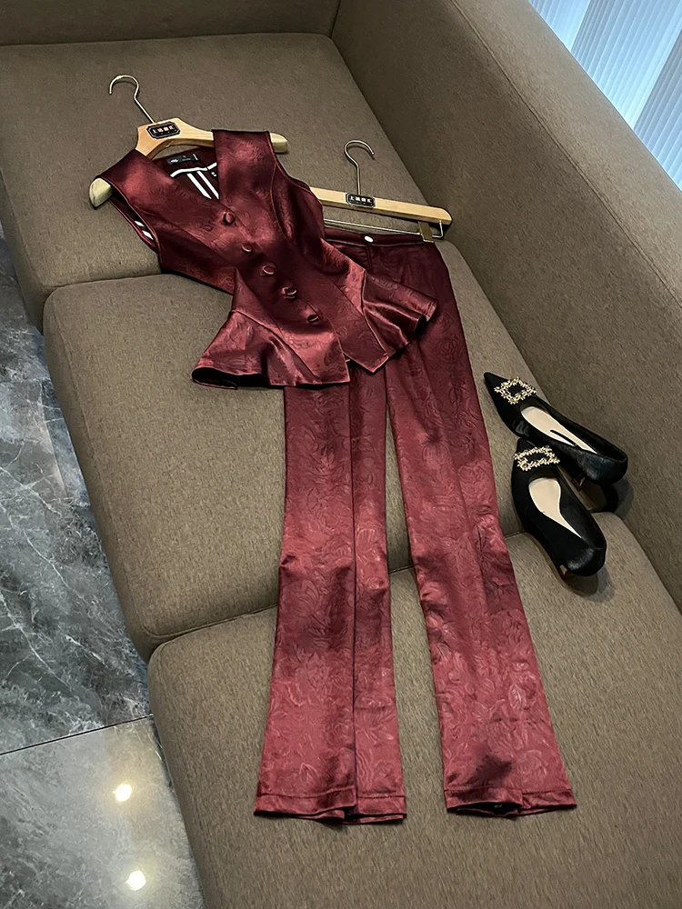 

Новый женский комплект из ацетатного атласа: тонкий жакет с V-образным вырезом и подплечниками, модель WY905. Модный деловой стиль для офиса.