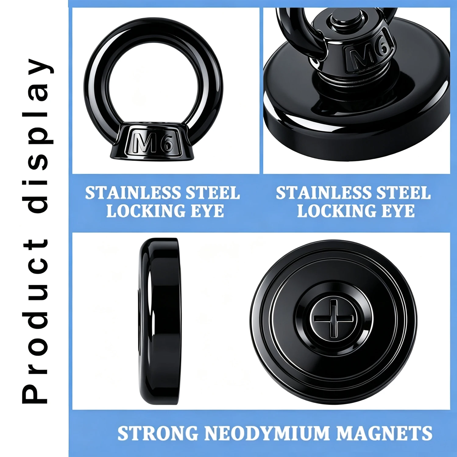 D16~D42mm Hochleistungs-Neodym-Angelhaken N52 Superstarker Seltenerd-Magnet mit Senkbohrung und Ösenbolzen für Bergungszwecke – Detail 6