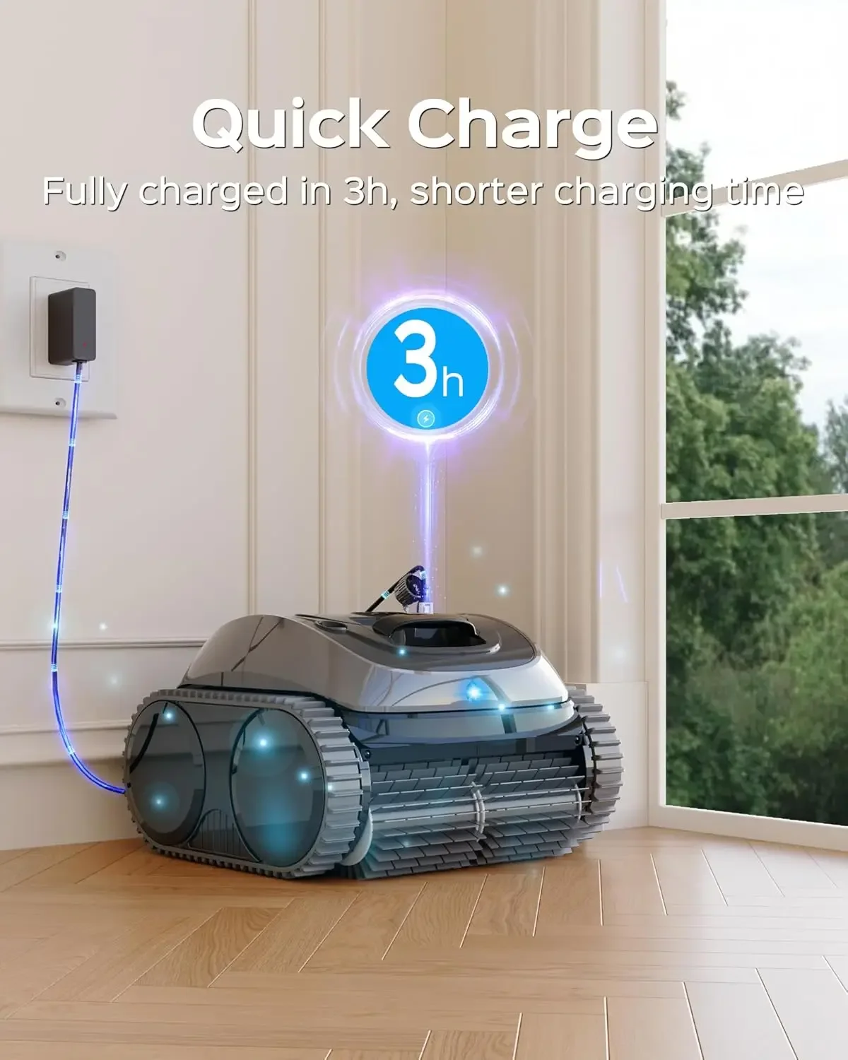 Cordless Robotic Pool Vacuum, 140mins Runtime, Robotic Pool Cleaner with Upgraded Triple-Motor, Wall Climbing, Intelligent Route