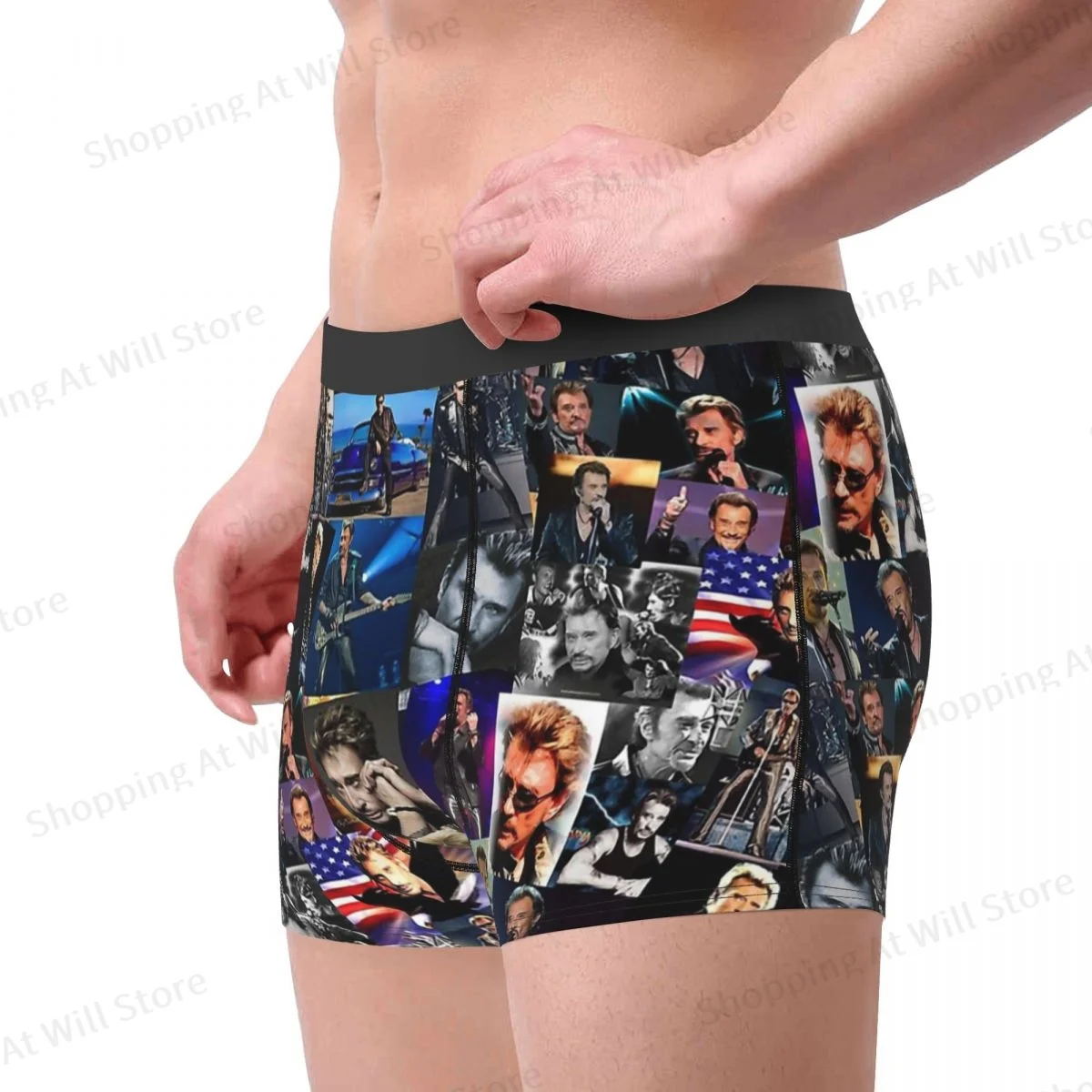 Johnny Hallyday Man\'s Boxer Briefs French Singer Highly Breathable Underpants High Quality Print Shorts Birthday Gifts