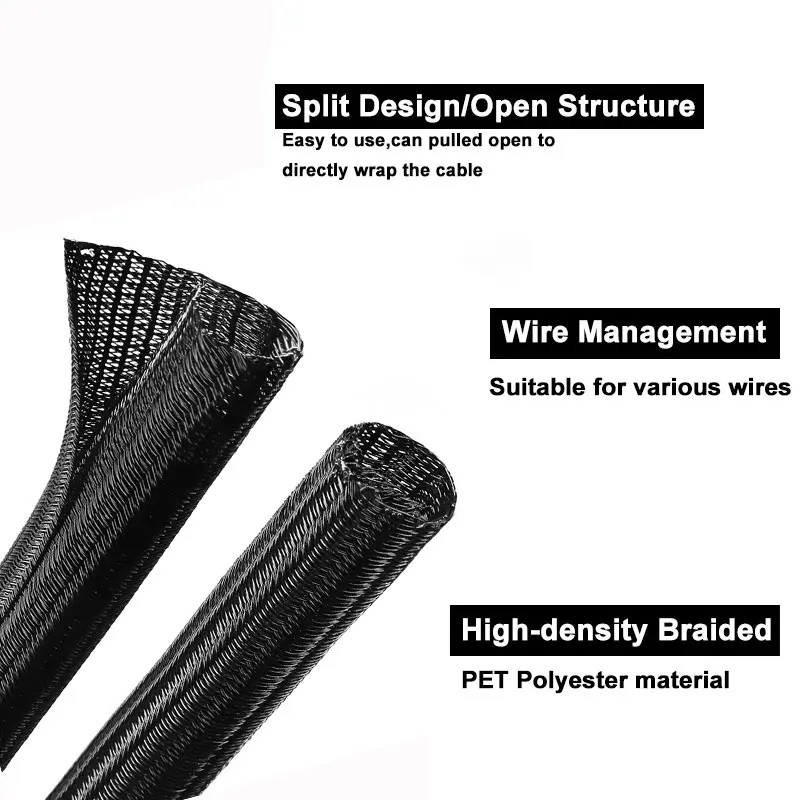 1/2/5/10M Self-Closed Split Cable Sleeve 3mm ~ 50mm PET Braided Insulated Office Wires Protect Auto Line USB Wire Wrap Organizer