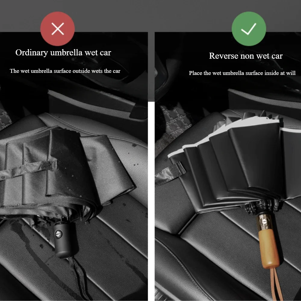 Folding Automatic Umbrella Business UV Protection Sunshade with Led Lighted & Windproof Reflective Stripe Rain Umbrella Reverse