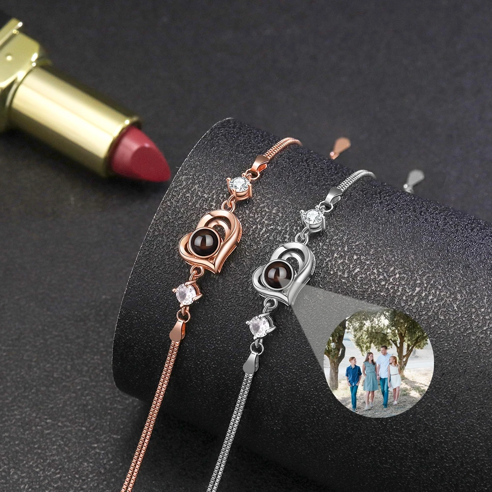 

Custom Photo Bracelet Projection Photo Heart Pendant Bracelet 925 Silver Chain Girlfriend Birthday Gift New Jewelry