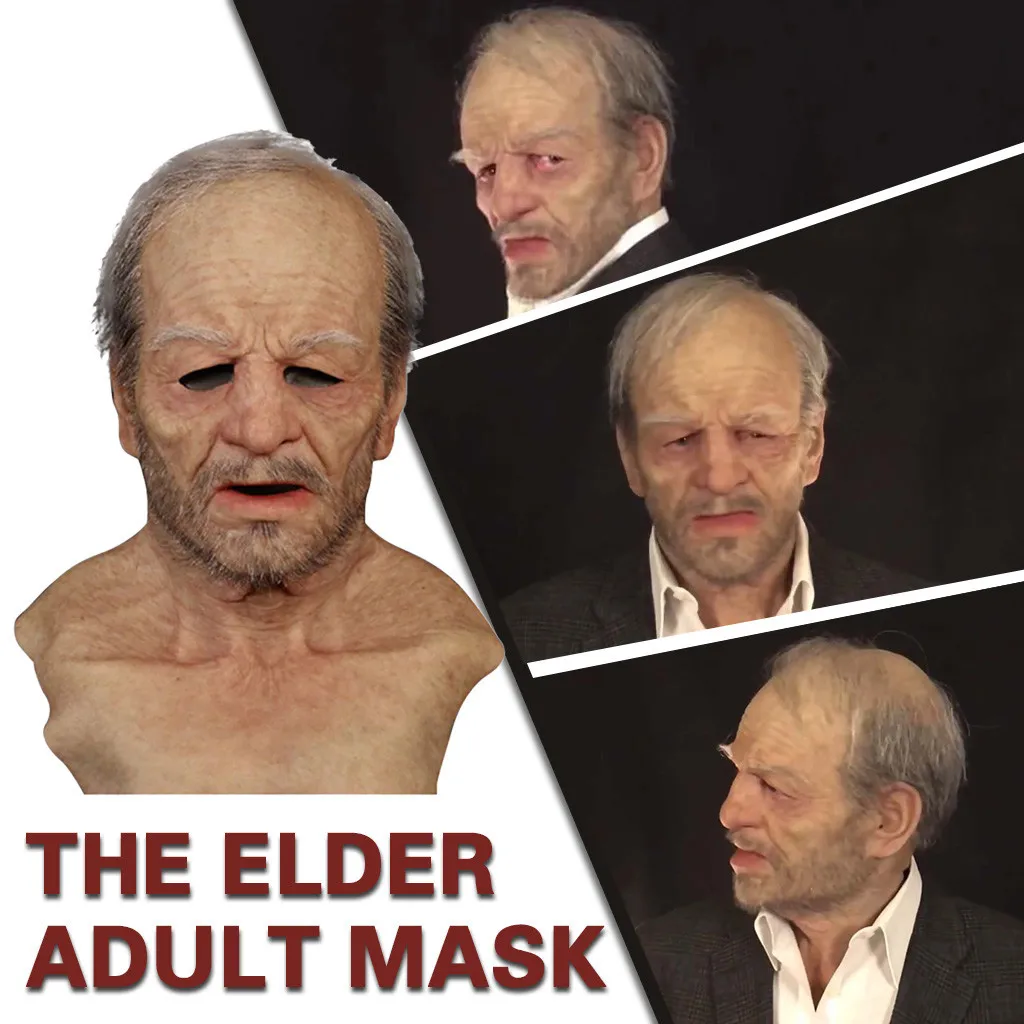 New Old Man Mask Halloween Party April Fool\'s Day Wrinkle Full for Head Mask Face Mask Party Supplies Thriller Cosplay Props