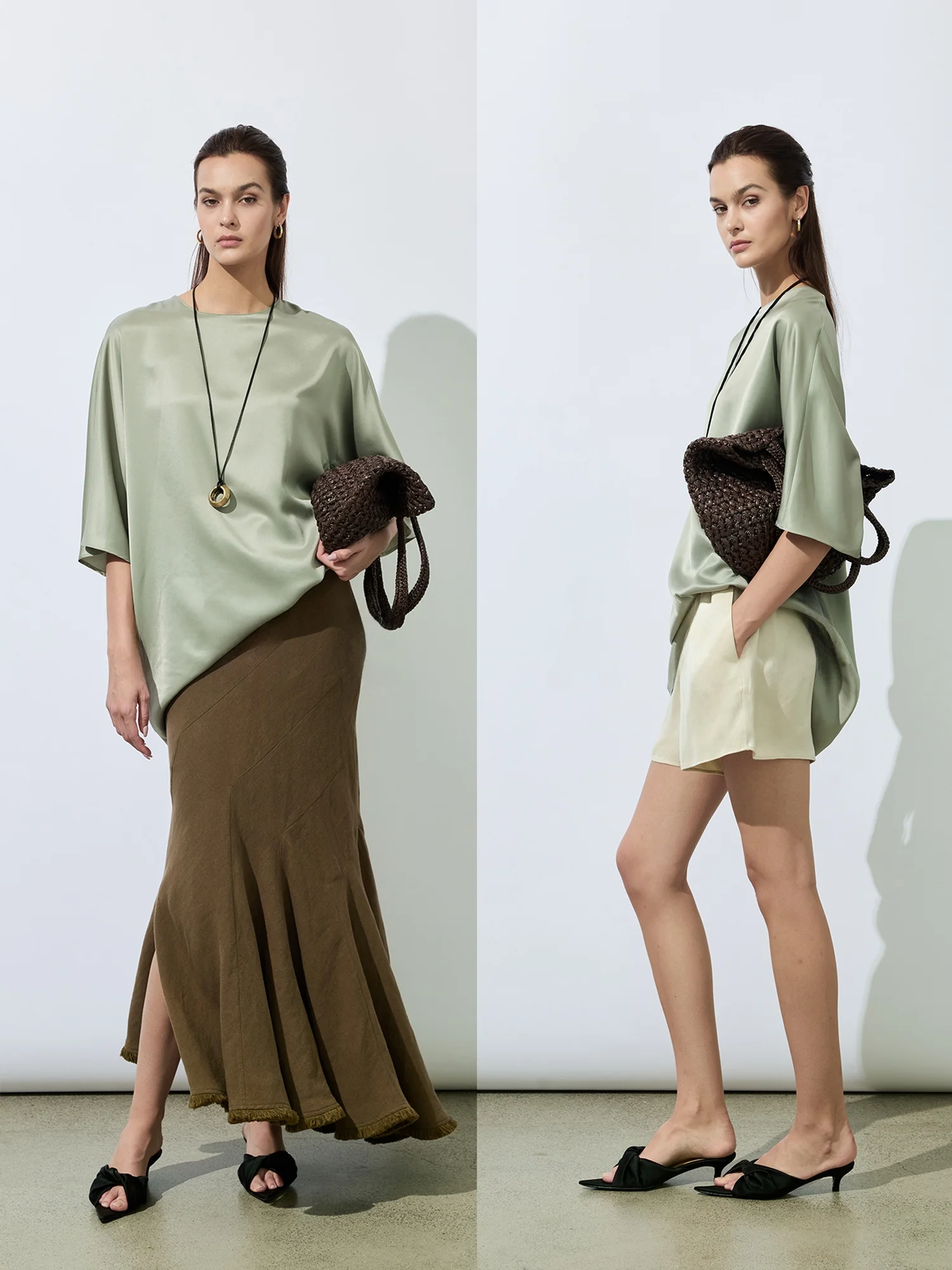 

Футболка из ацетата AES: роскошная, двусторонняя, сатиновая, с охлаждающим эффектом, светящаяся в темноте, с драпировкой, из триацетата, для расслабления.